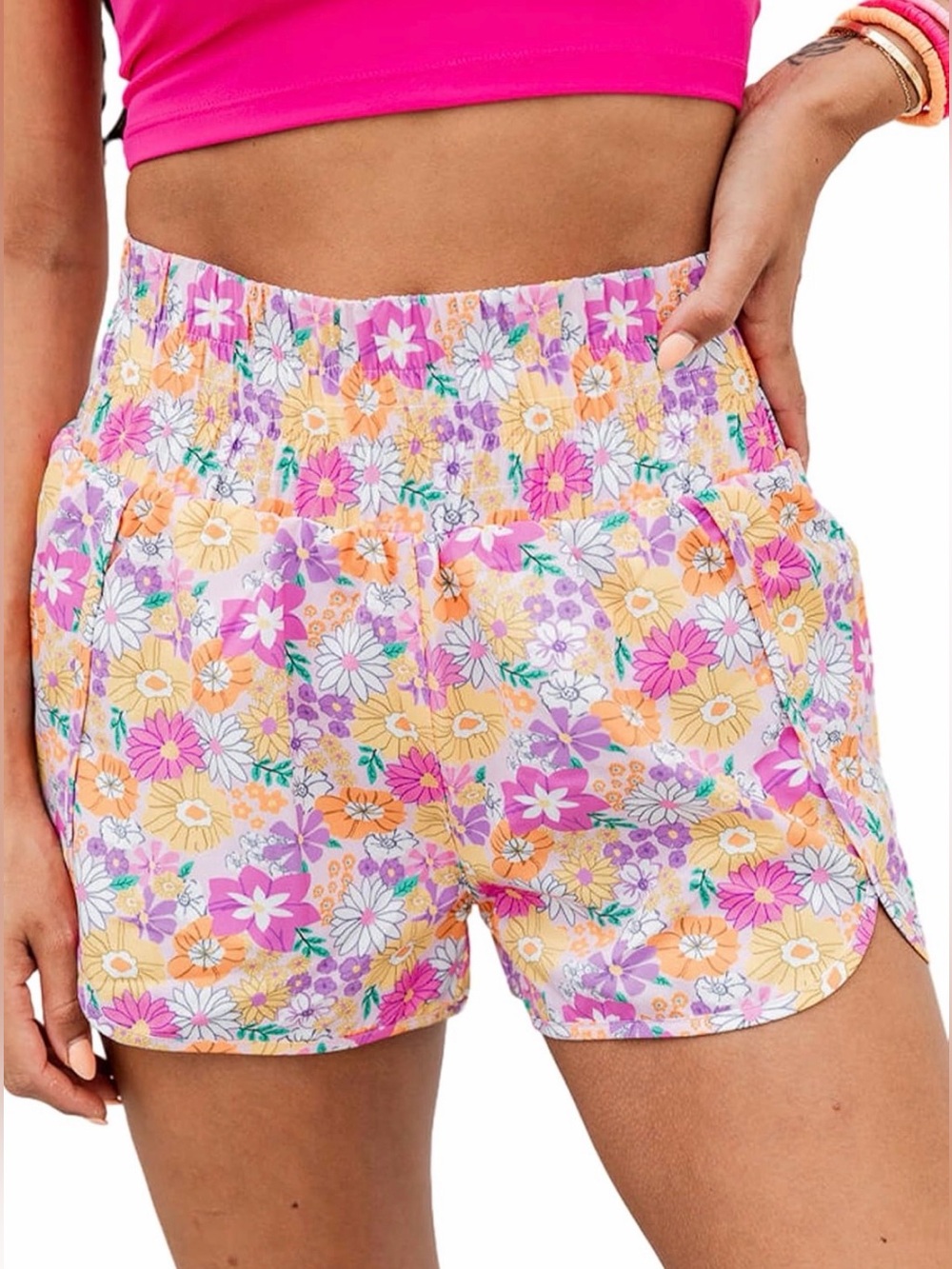 A122 Melliflo Boho Floral Shirred High Waist Casual loose cut XL Shorts NEW